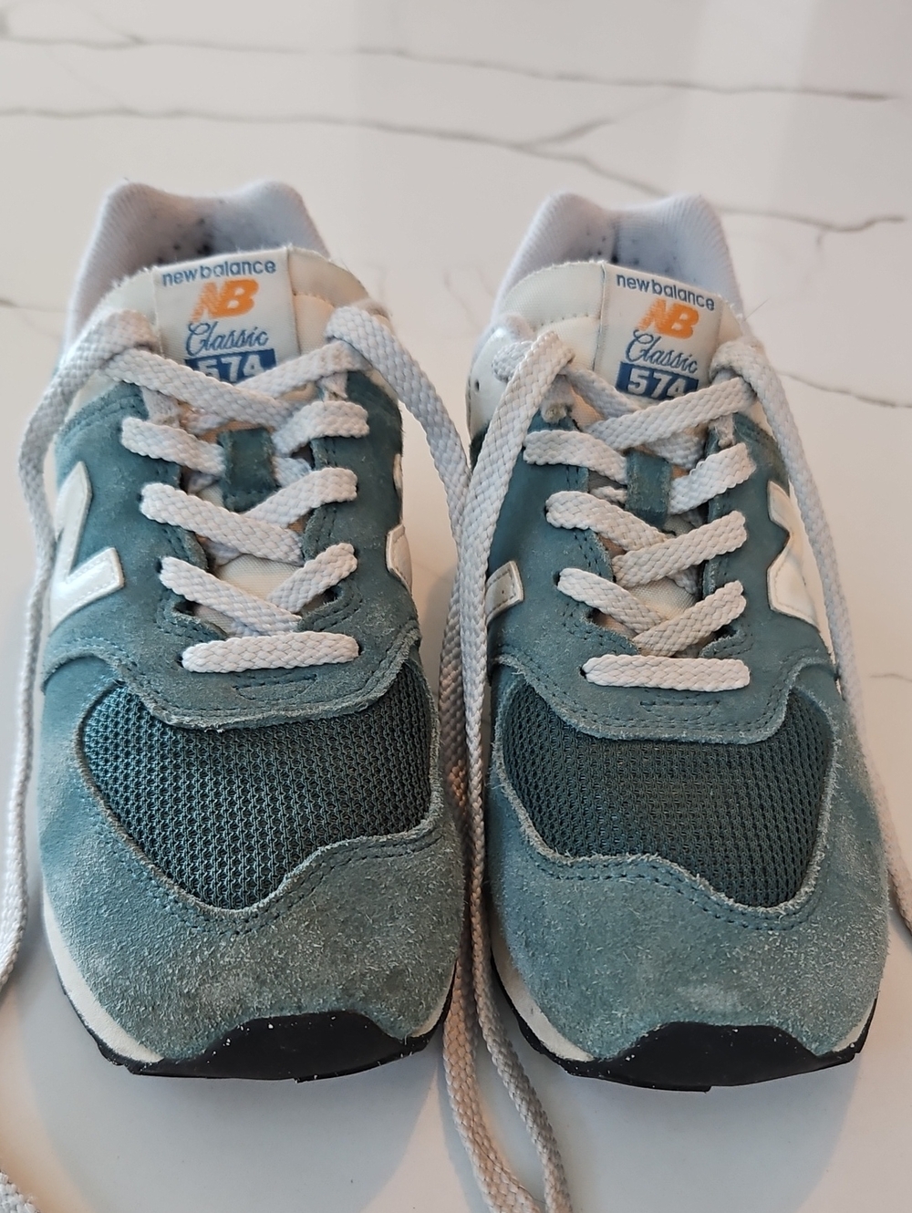 New Balance Kids Teal and White Suede Mesh Sneakers